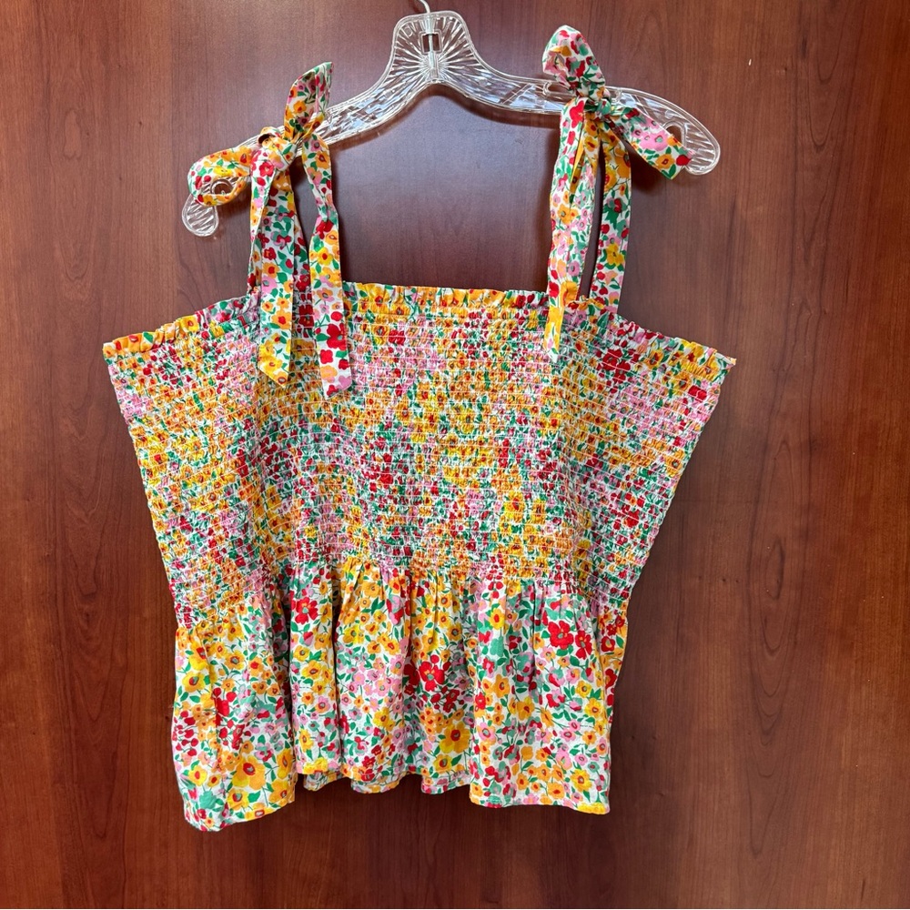 J. Crew  Top Dainty Floral Print Cotton Size 2X Peplum Elastic Body  Adjustable - Picture 7 of 13